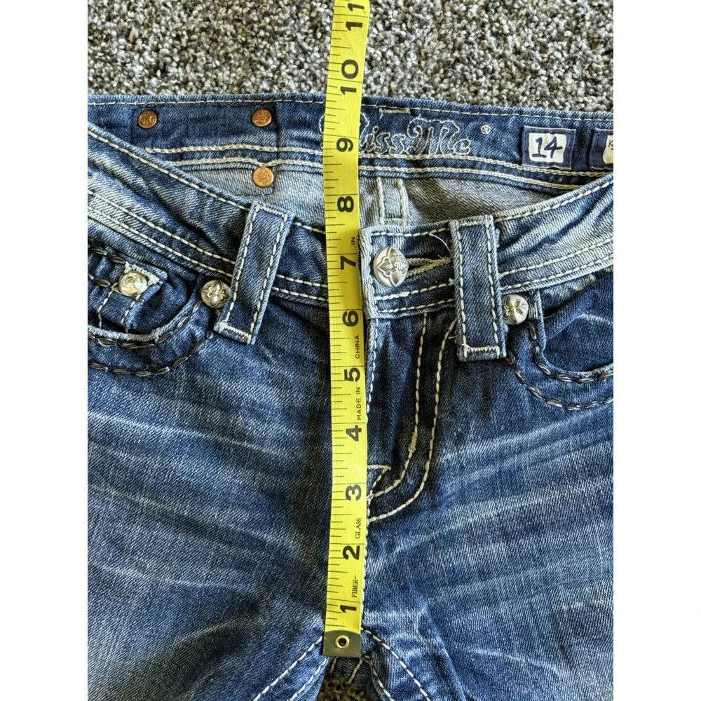 Miss Me Skinny Jeans Blue Bling Embellished Stretch Denim Girls Size 14 25